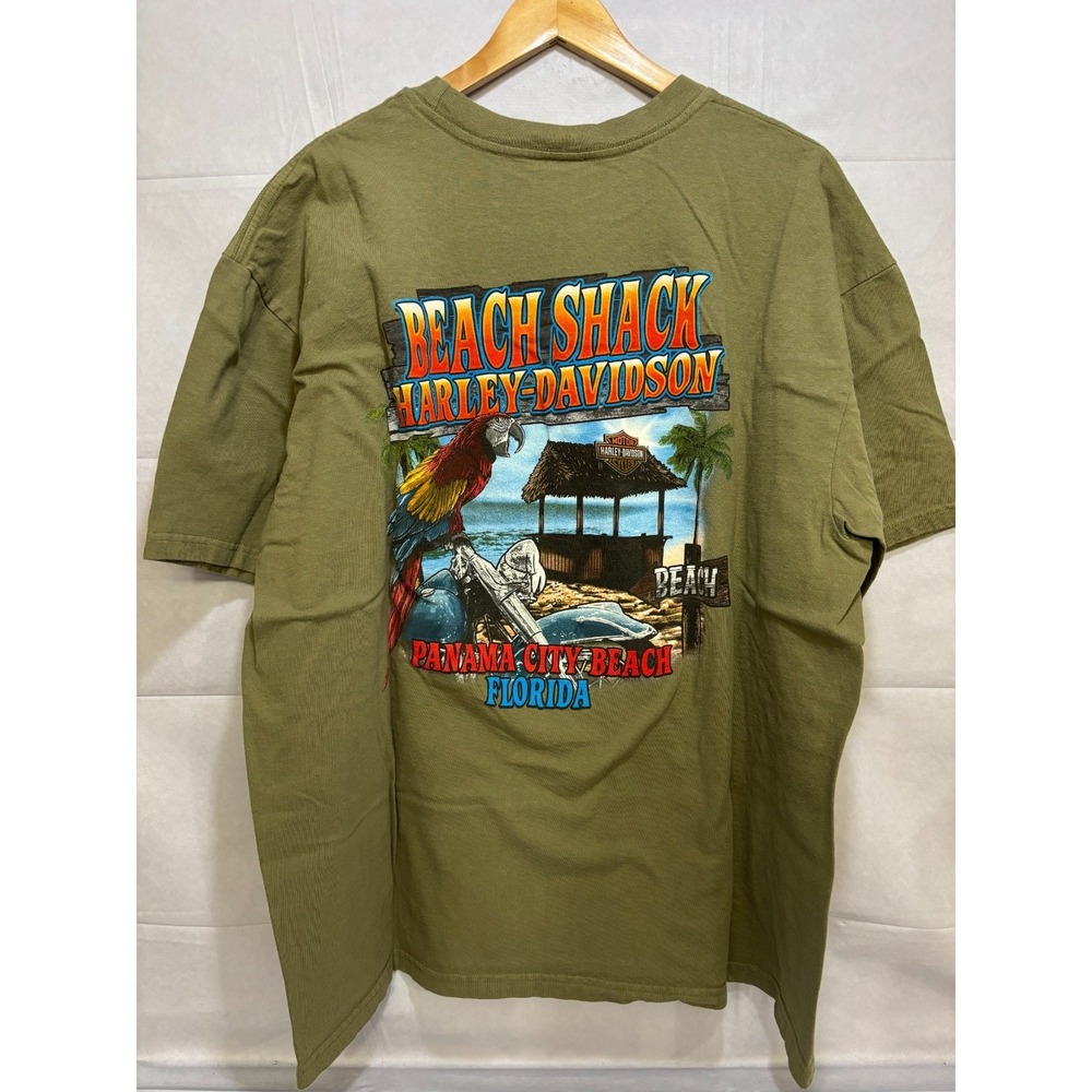 Harley Davidson Men's Shirt Green Graphic Beach Shack Panama‎ City 2XL Vintage - Picture 3 of 7